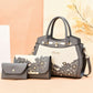 The Floral Trio - 3-Piece Handbag Set with Laser-Cut Floral Detail