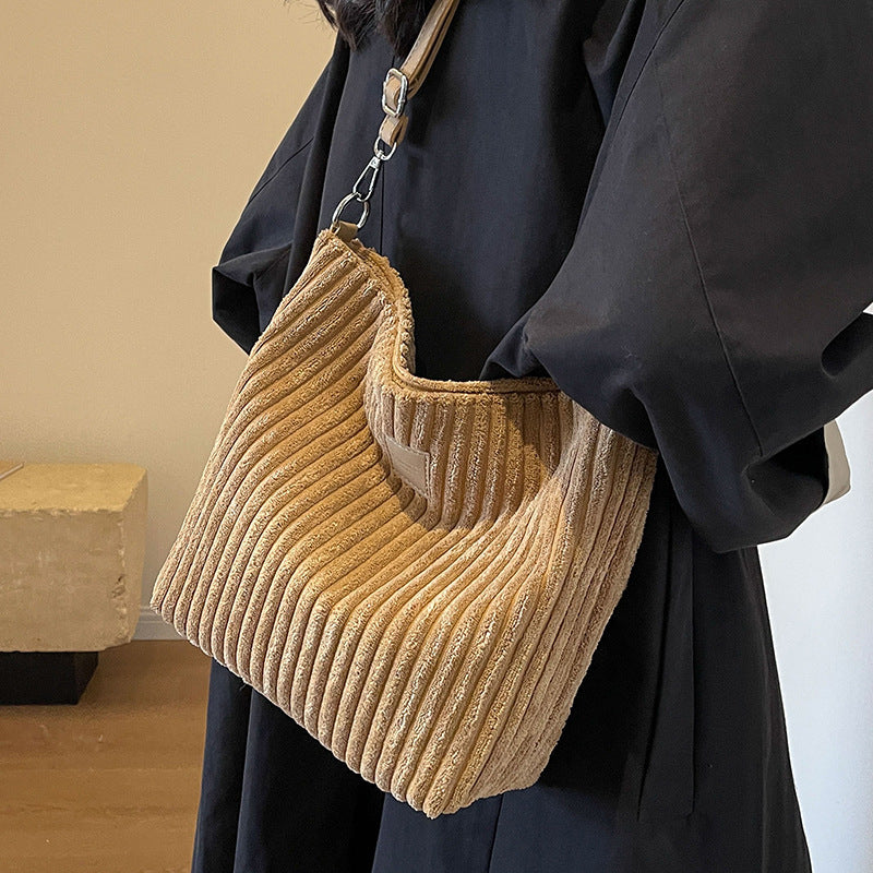 The Cozy Corduroy: Soft Tote Bag with Strap - Khaki