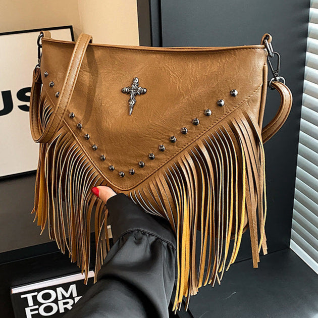 The Rivet Rebel - Trendy Crossbody Bag with Tassel Accent