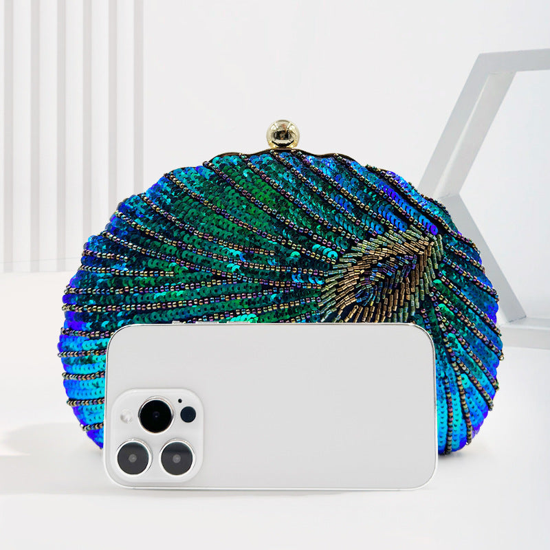 RAMODO Peacock Shell - Beaded Clutch Inspired by Nature