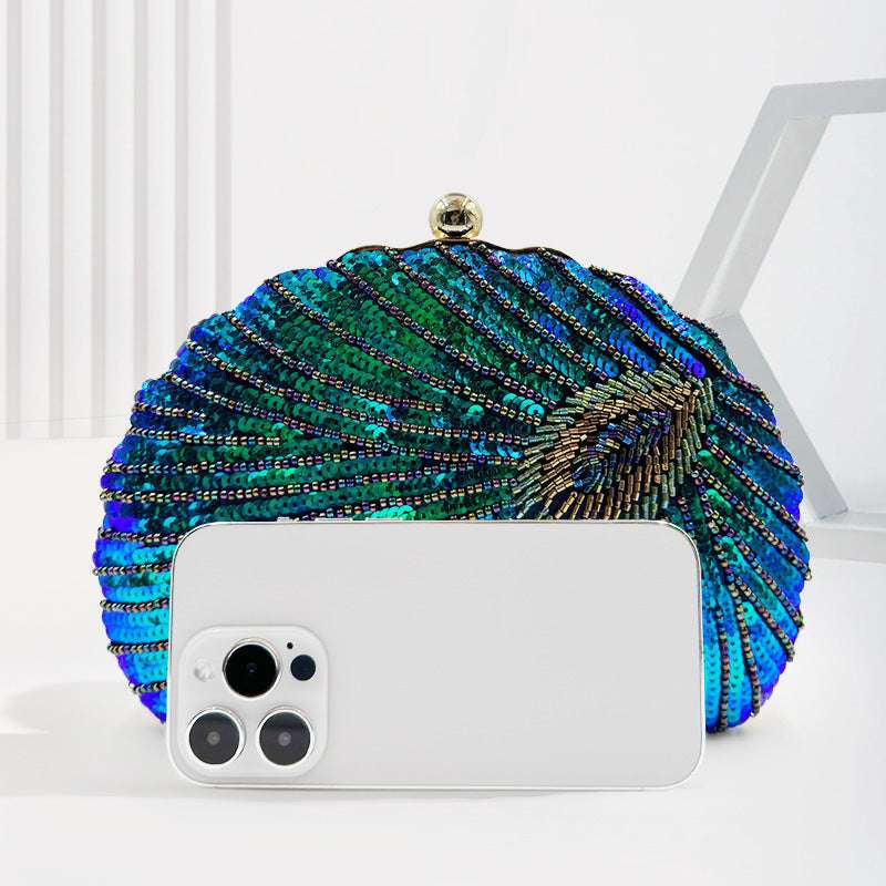 RAMODO Peacock Shell - Beaded Clutch Inspired by Nature