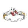 Silver and gold ladybug ring with 'I Love You' and 'You are my little love bug' text on a white background