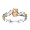 Ring with owl design and 'Owl always love you' engraving on a white background