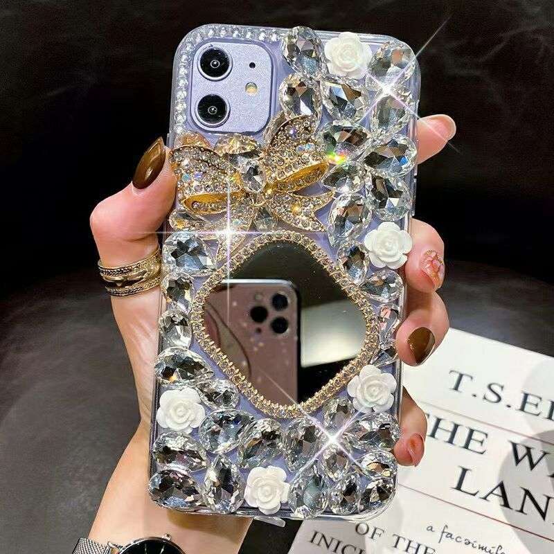 RAMODO Celestial Blossom Rhinestone Mirror Phone Case