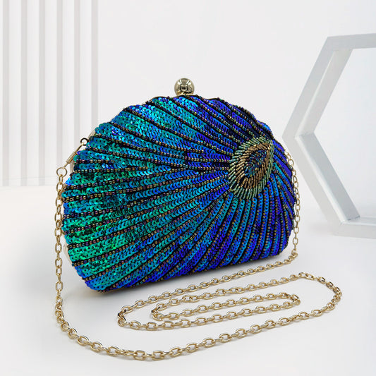 RAMODO Peacock Shell - Beaded Clutch Inspired by Nature